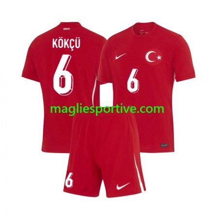 Completo Calcio Turchia Orkun Kokcu 6 Bambino Divisa Trasferta Euro 2024